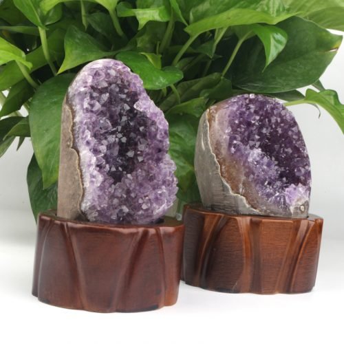 Amethyst Cluster with Wooden Stand